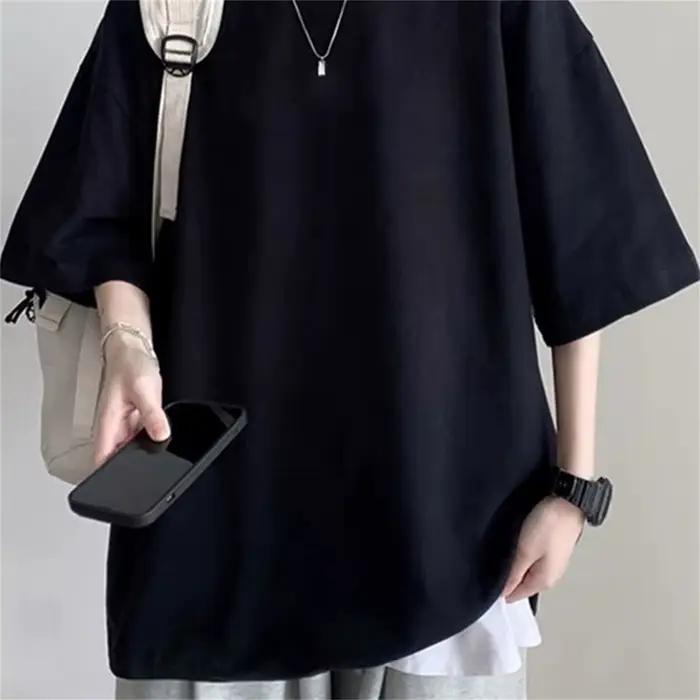 Mode solide Polyester T-shirts pour hommes t-shirt de base t-shirt décontracté hauts surdimensionnés qualité unisexe T-shirts courts T-shirts hommes vêtements
