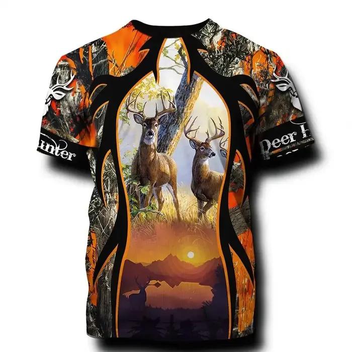 T-shirt pour homme imprimé en 3D Hunter, vêtements pour jeunes, sports de plein air, chasse au cerf,