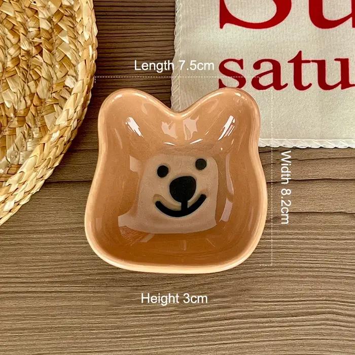 Adorable plat à sauce en céramique avec motif de chien et d'ours mignon – Bol à tremper simple/doubl