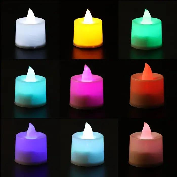 12-1 pièces bougies LED colorées à piles sans flamme photophore fausses bougies lampe de mariage fêt