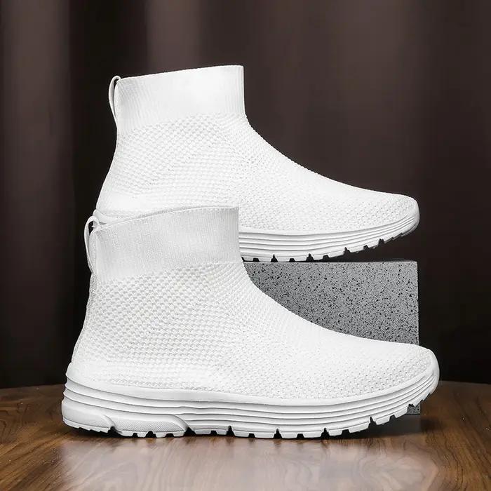 Chaussures de course montantes pour hommes et femmes, baskets décontractées en maille noire, légères