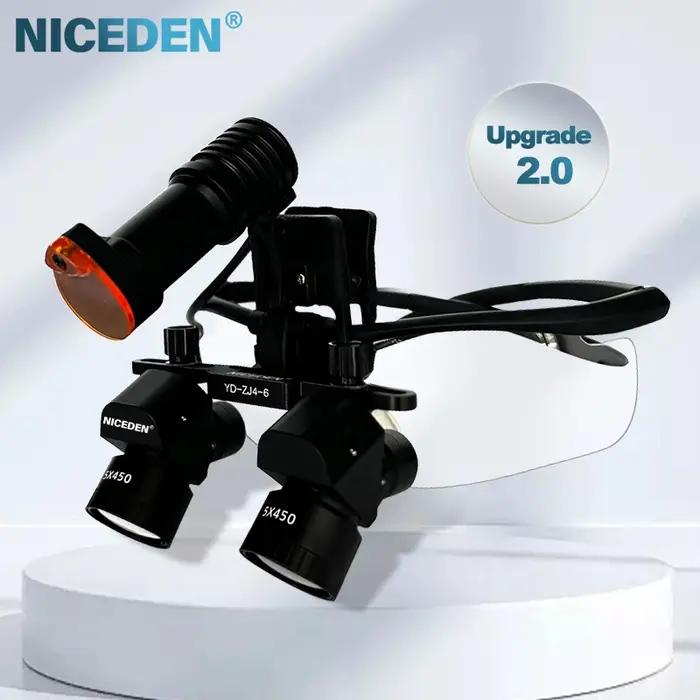 NICEDEN Médical 48 ° Loupes ergonomiques 4X-6X, loupe binoculaire réglable, loupe dentaire, équipement chirurgical dentaire avec LED 5W